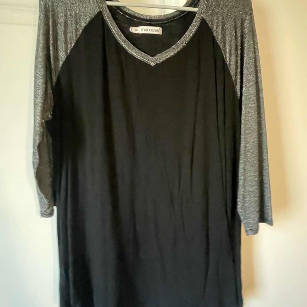 Maurices Black and Silver Raglan Long Sleeve Tee